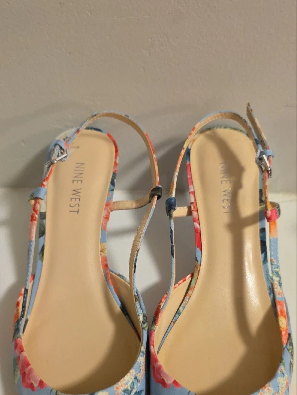 Nine West Blue Floral Pointed Slingback Flats